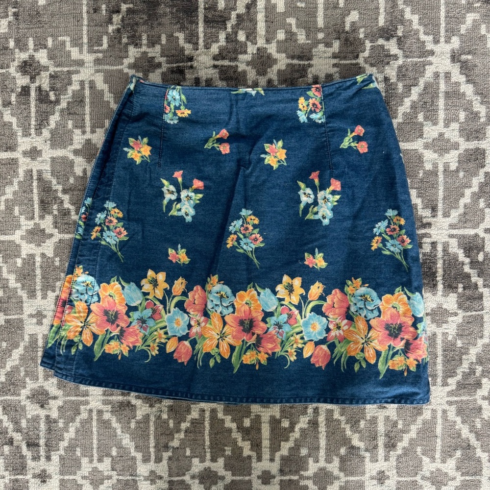 EUC Vintage 90s Liz Claiborne Lizwear Petite Denim Cottage Core Floral Skort